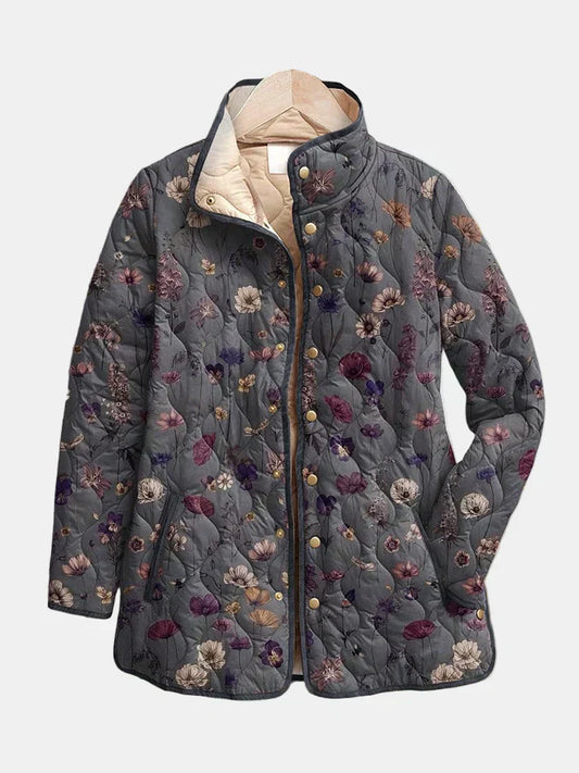 MODEGEIST Damen Steppjacke Vintage Blumenmuster Gefüttert