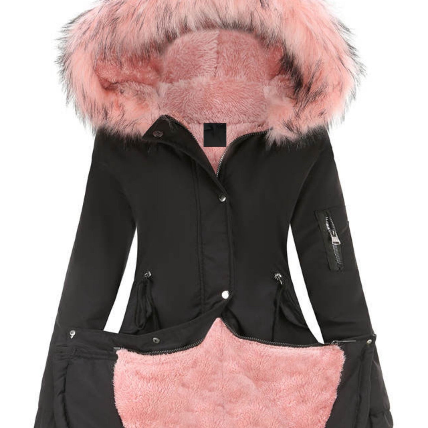 ModeGeist | Flauschige Kapuzenparkajacke mit Reißverschluss