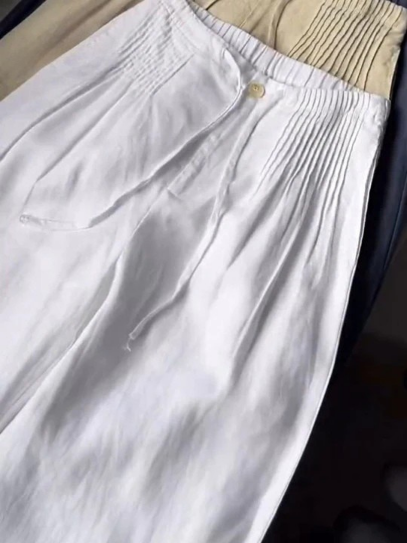 MODEGEIST Damen Wide-Leg Hose Elastikbund Leicht Fließend Entspannt