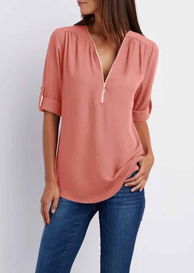 V-Ausschnitt Bluse mit Reißverschluss - Tina