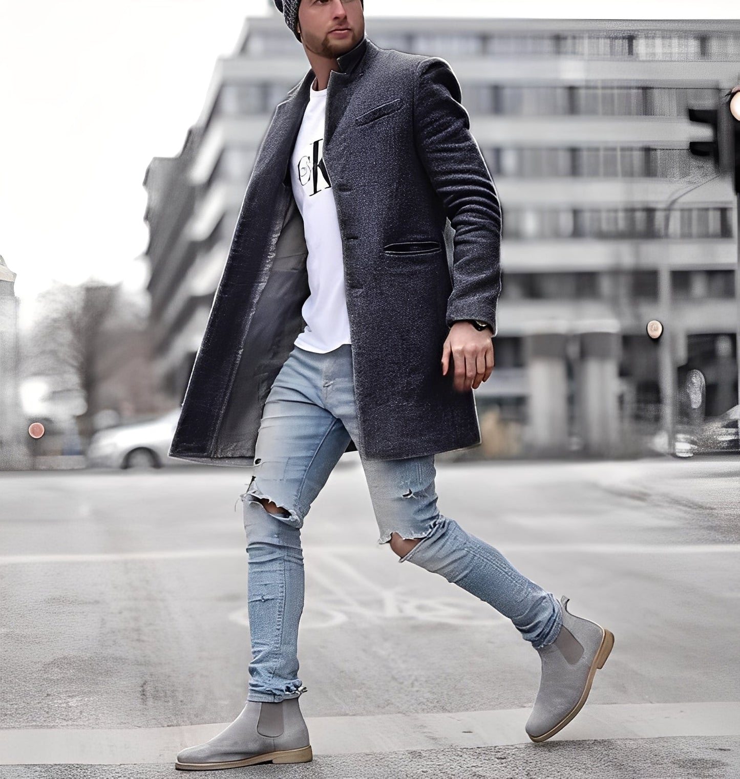 ModeGeist | Lässiger langer Wollmantel für Herren