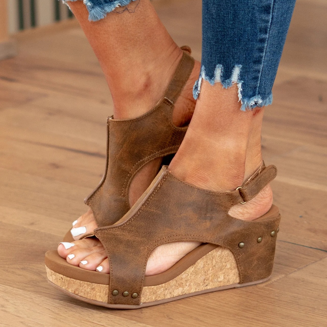 MODEGEIST Damen Wedge-Sandalen Wildleder Keilabsatz Elegant