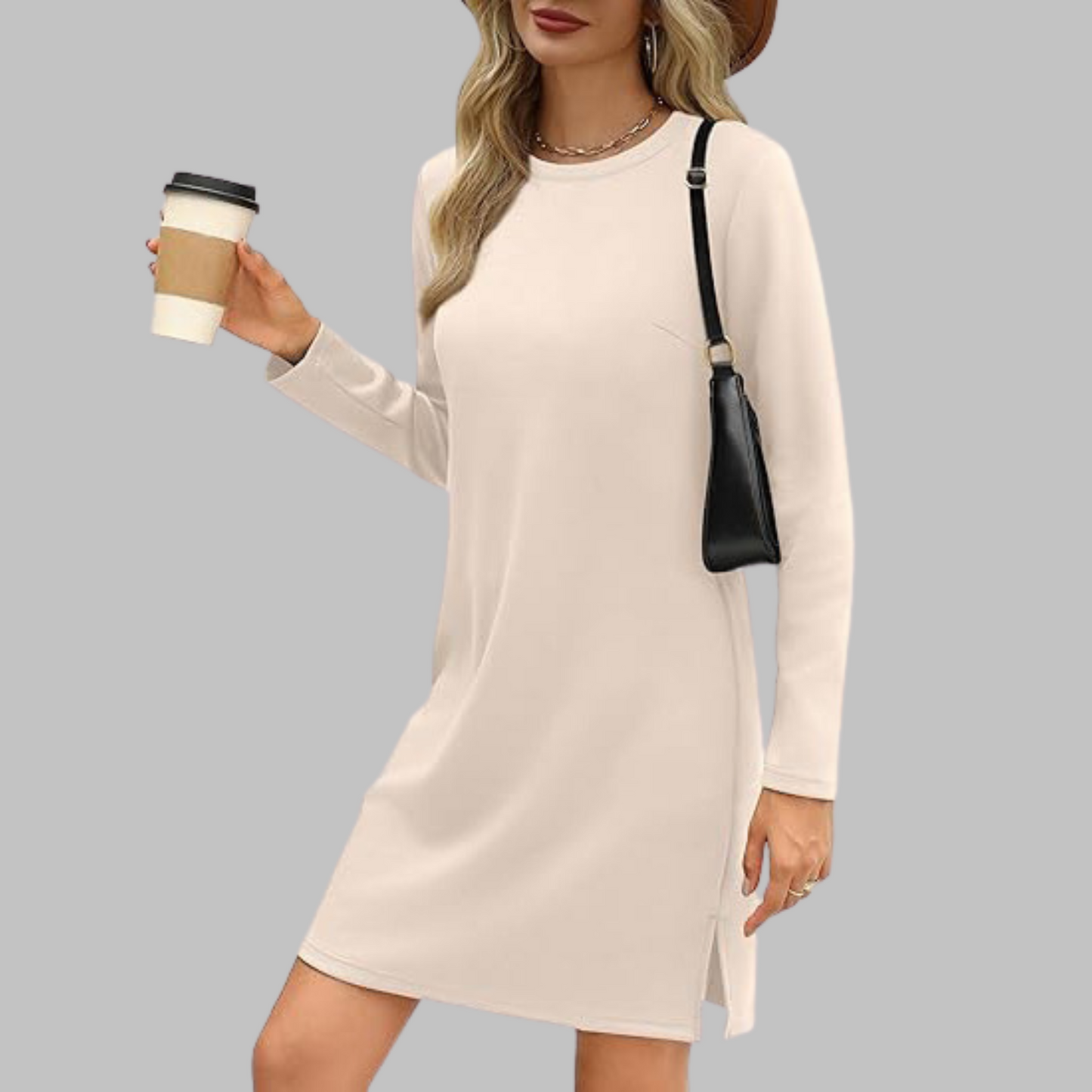 MODEGEIST Damen Langarmkleid Rundhals Relaxed Fit Alltagskleid