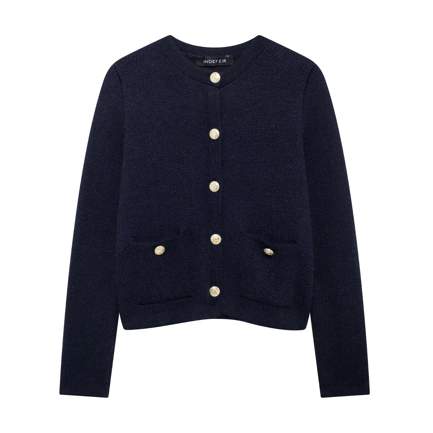 ModeGeist | Lässiger Cardigan mit goldenem Knopfverschluss für Damen
