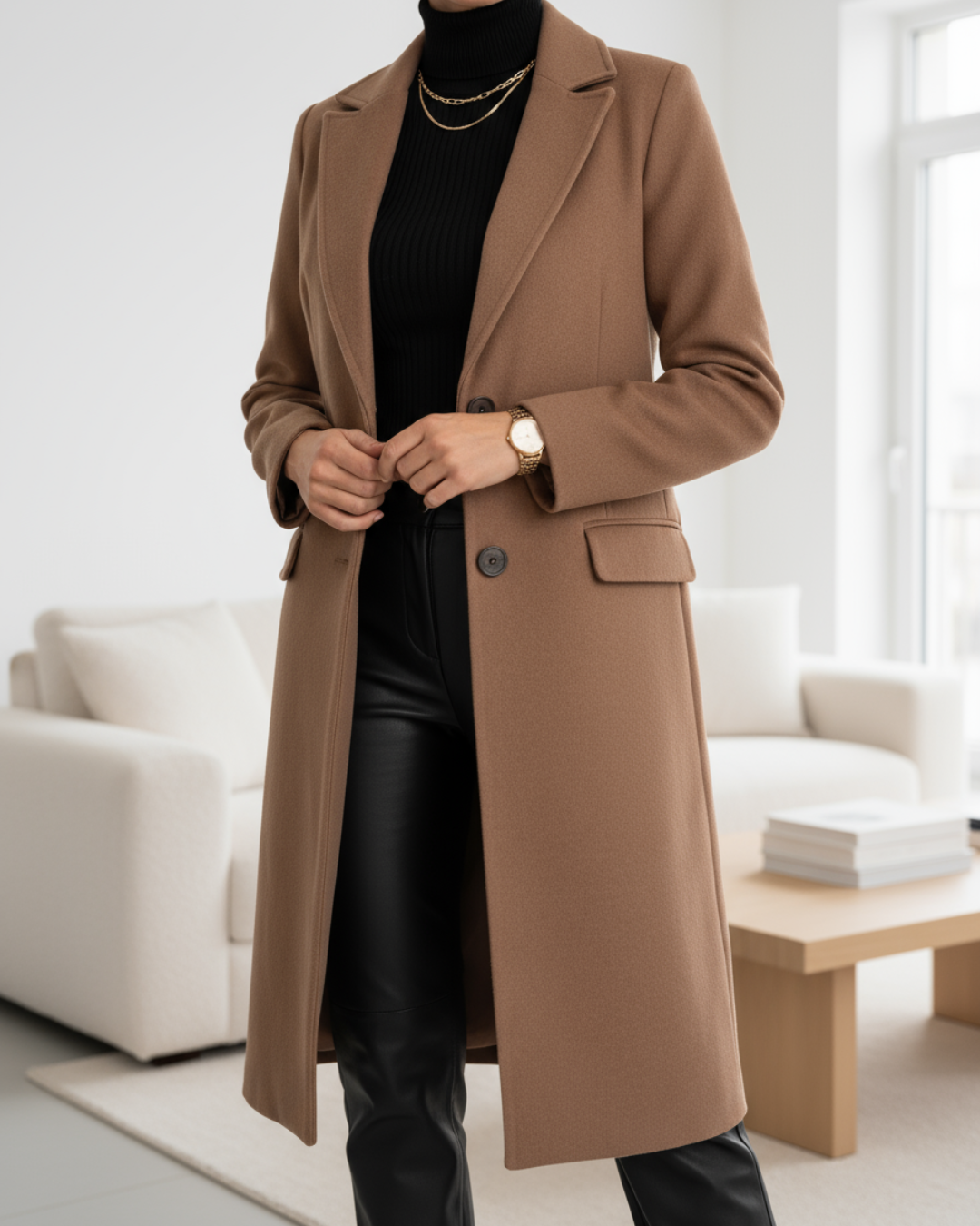 MODEGEIST Damen Mantel Lang Tailliert Klassisch Elegant