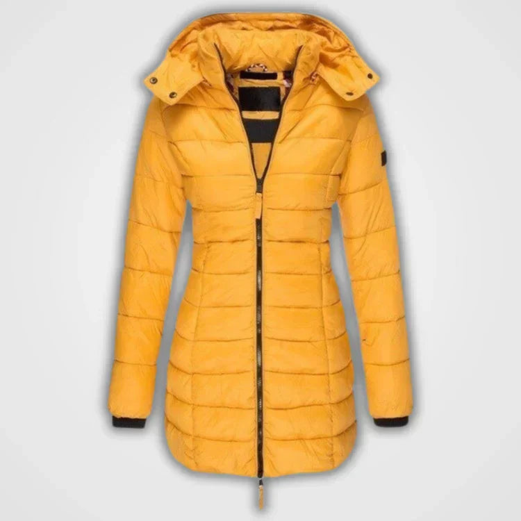 ModeGeist | Lange gesteppte Kapuzenjacke für Damen ideal für den Winter