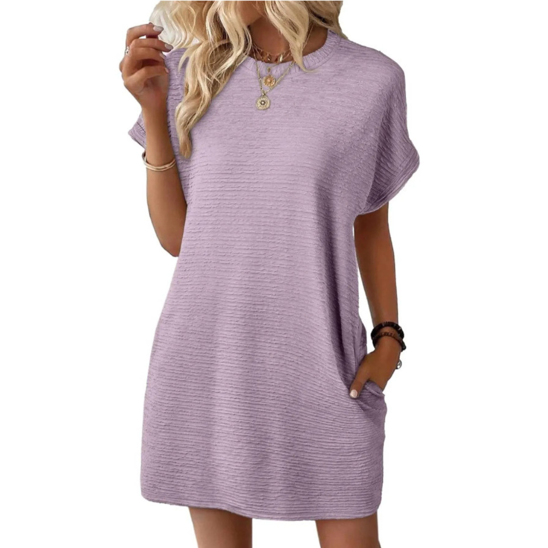 MODEGEIST Damen Mini-Kleid Rundhals Kurze Ärmel Pink