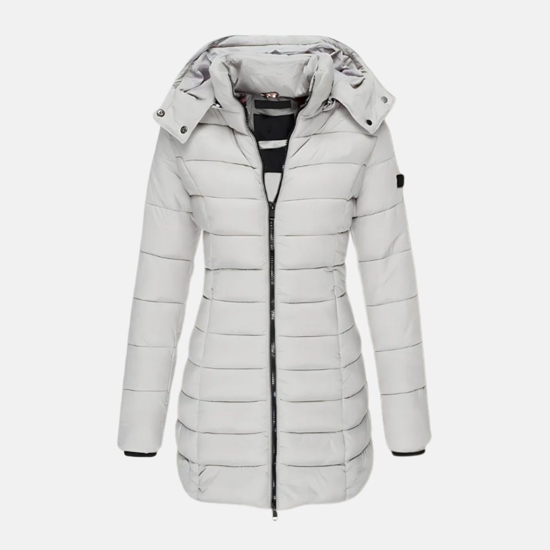 ModeGeist | Pufferjacke - Slim Fit - Gepolstert - Mittellang - Mit Kapuze und Rippbündchen