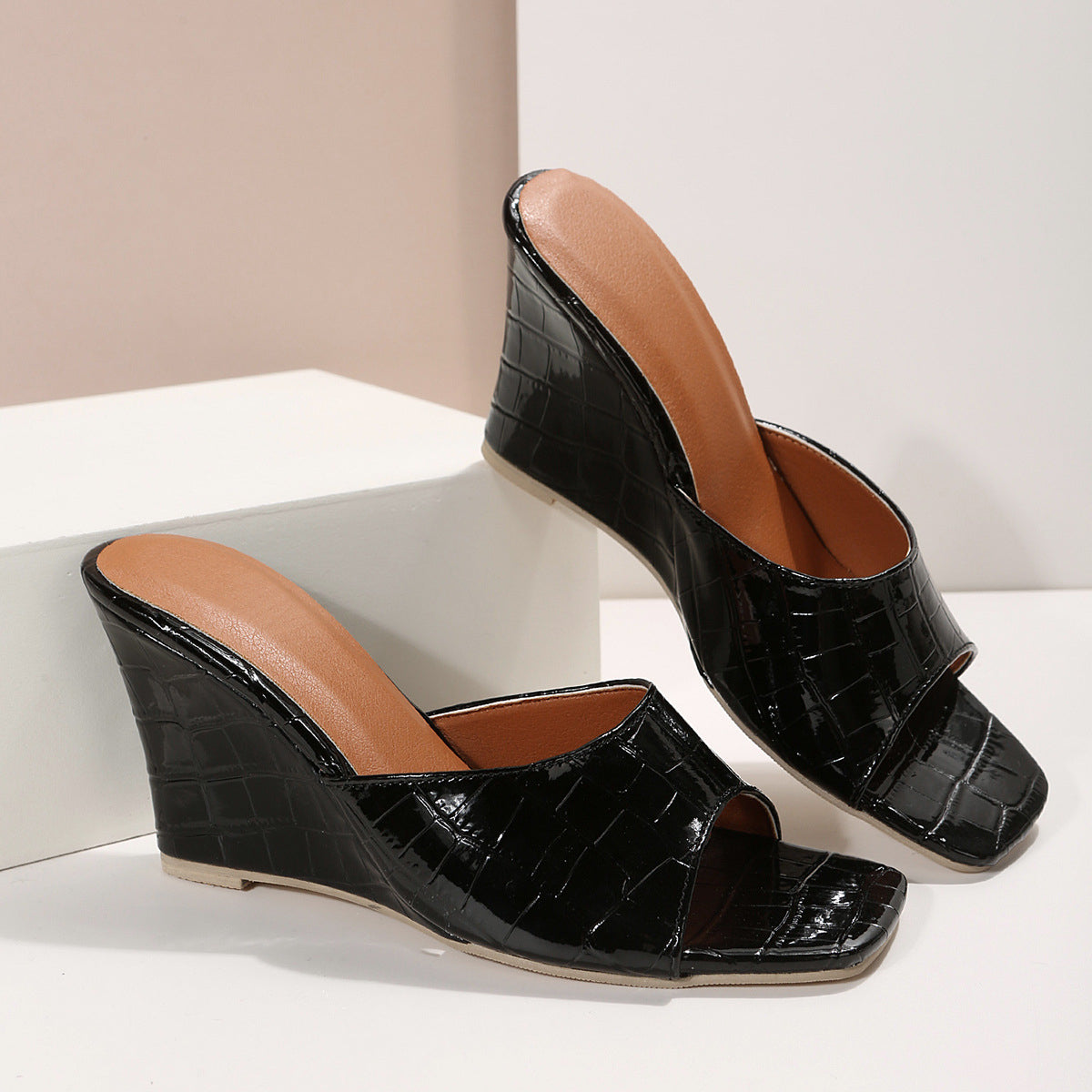 MODEGEIST Damen Keilabsatz-Schuhe Leder Gepolstert Schlangen-Optik