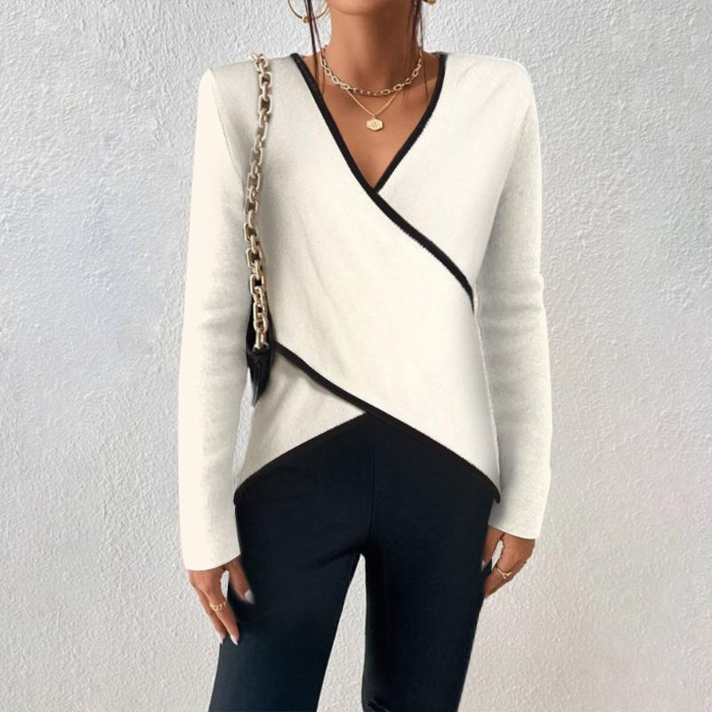 ModeGeist | Wickel Pullover mit Kontrastbesatz