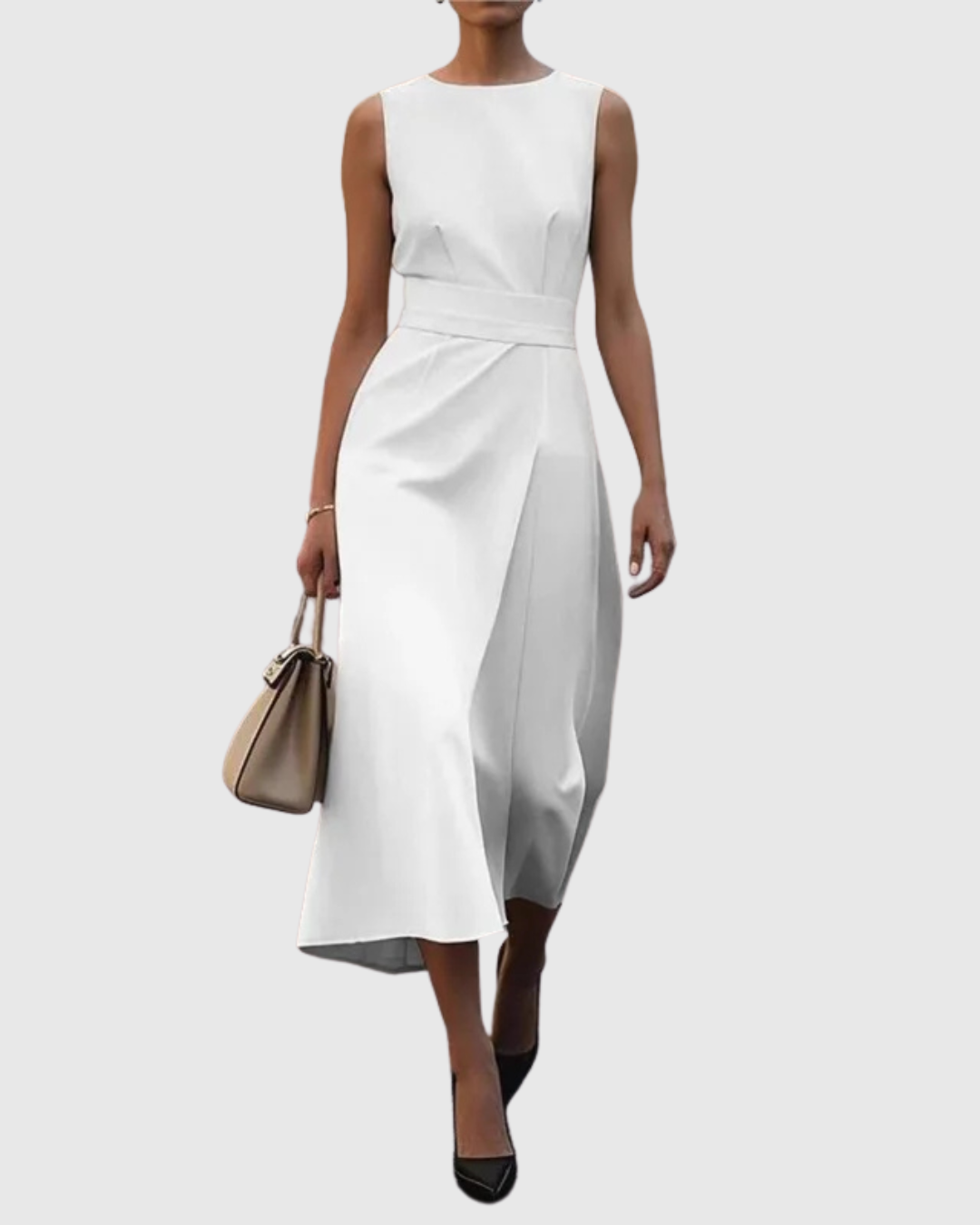 MODEGEIST Damen Midi-Kleid Ärmellos Twist-Detail Rostbraun