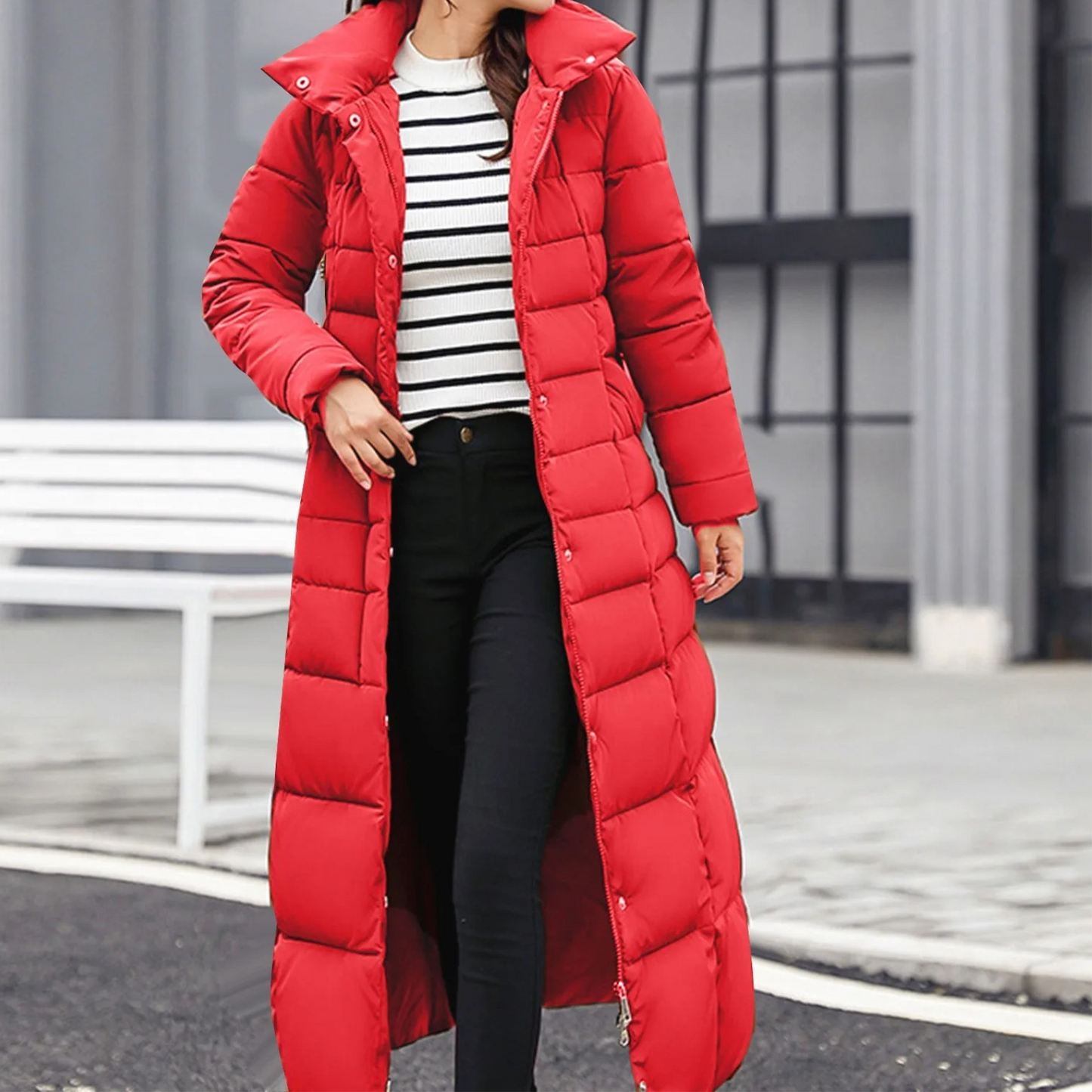 ModeGeist | Elegante Pufferjacke mit Umlegekragen und Knopf für Damen