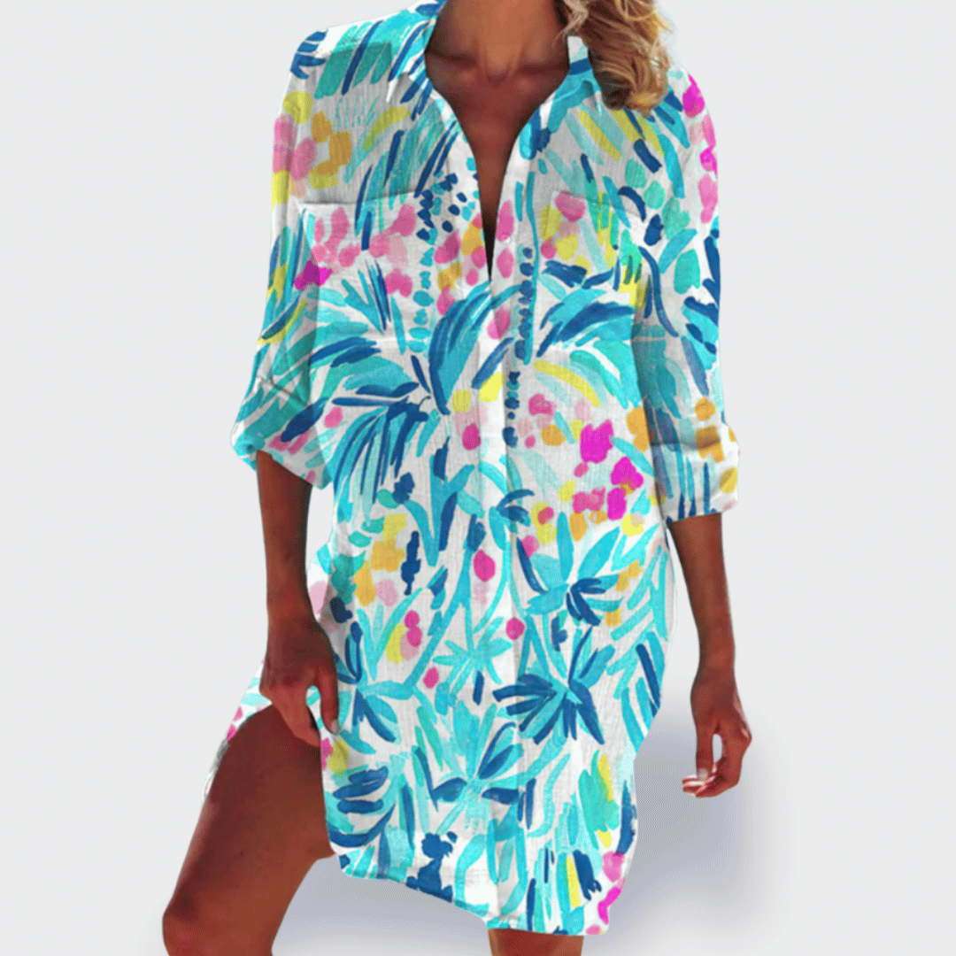 MODEGEIST Damen Fließendes Kleid Lebendiges Design Leichter Stoff