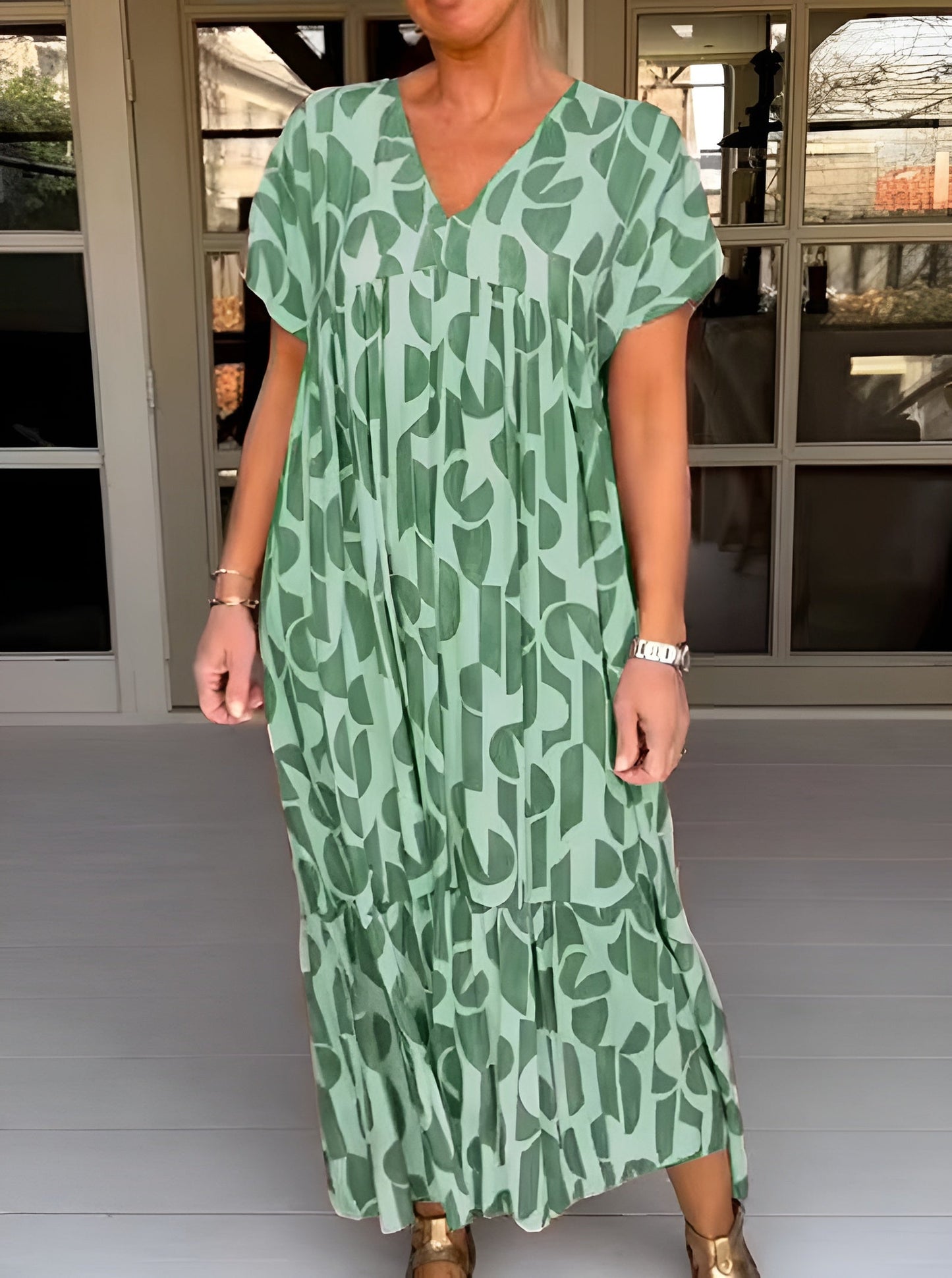 MODEGEIST Damen Midi-Kleid V-Ausschnitt Fließend Drapiert Abendstil