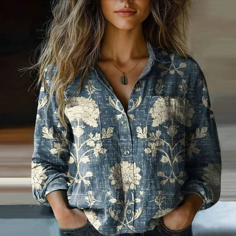 MODEGEIST Damen Vintage Bluse Bohème Muster Leicht Bunt