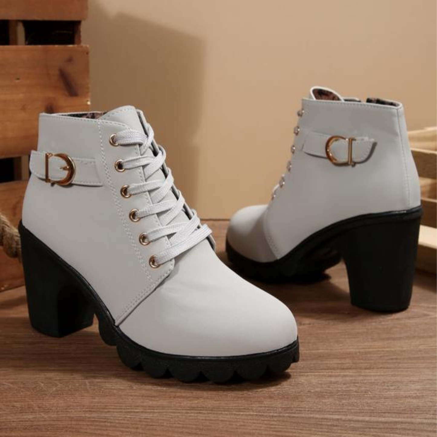 MODEGEIST Damen Stiefeletten Chunky Schnürung Robuste Sohle