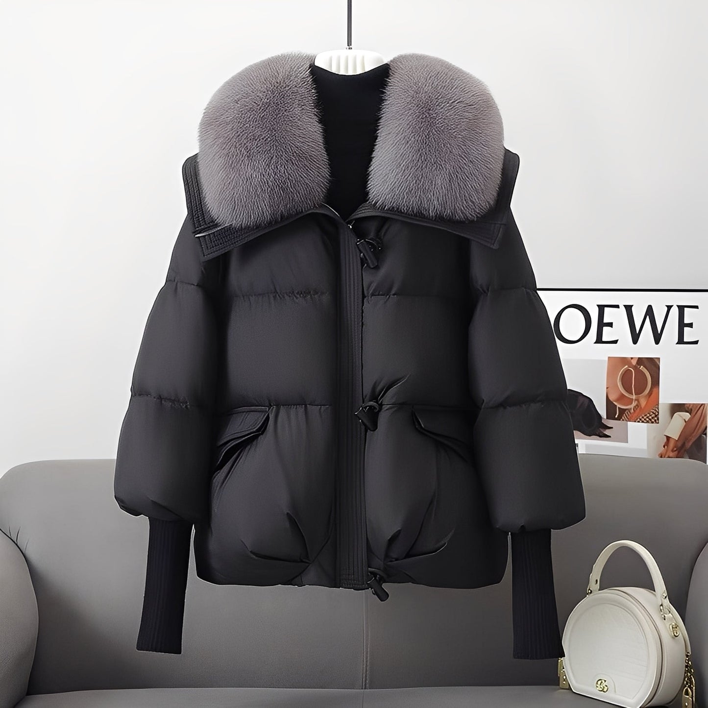 ModeGeist | eleganter Windbreaker Daunenjacke mit Pelzkragen für Frauen