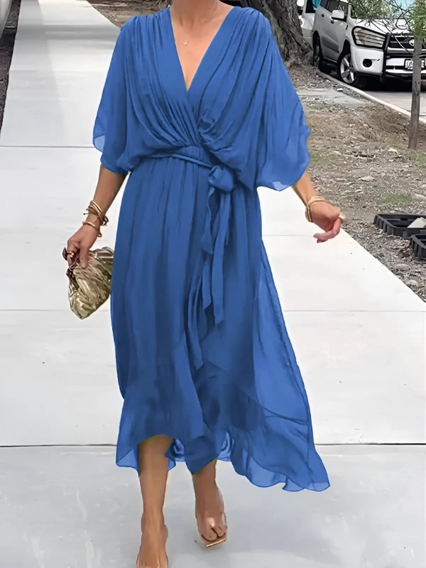 MODEGEIST Damen Wrap Midi-Kleid Verstellbarer Gürtel
