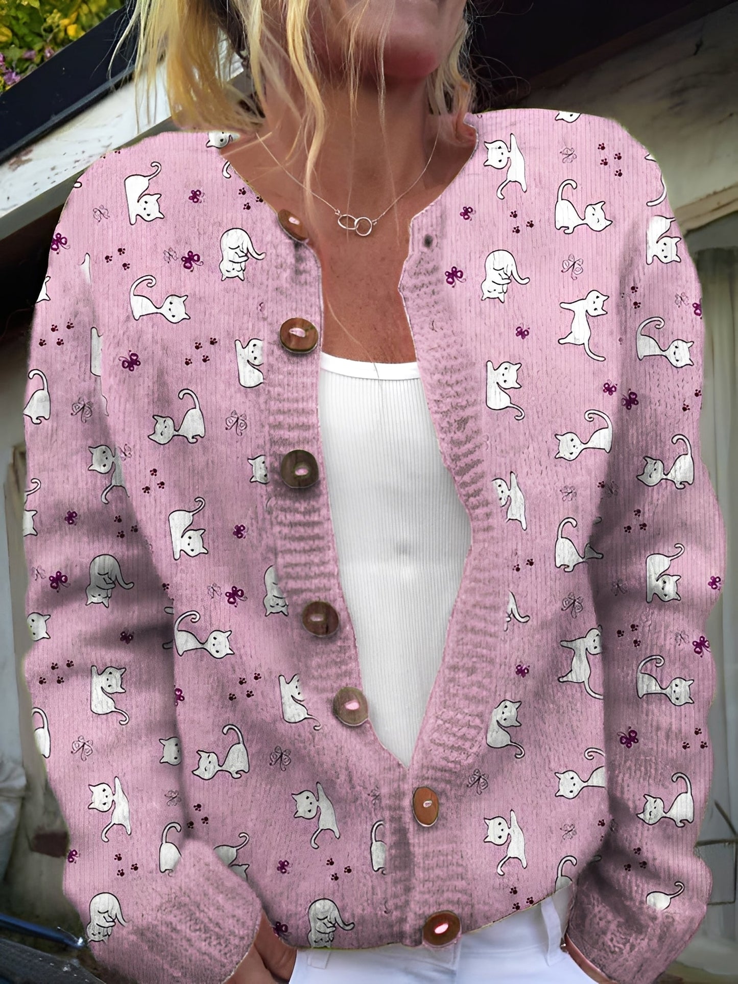 ModeGeist | Stilvolle Strickjacke mit Blumenmuster für Frauen