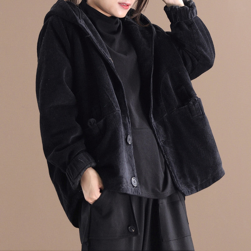 ModeGeist | Lässige kurze Cord-Jacke mit Kapuze für Frauen