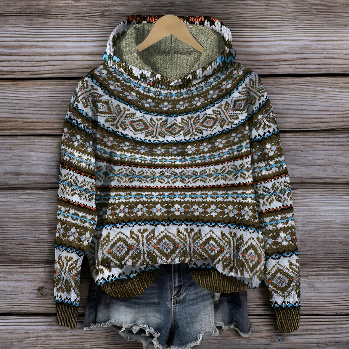 ModeGeist | Isländischer Gestrickter Kapuzenpullover für Den Winter