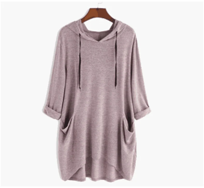 Fudus Damen Kapuzenpullover: Einfarbig, locker geschnitten, mit asymmetrischer Tasche