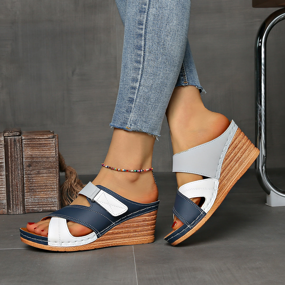 MODEGEIST Damen Wedge-Slides Komfort Colorblock Design