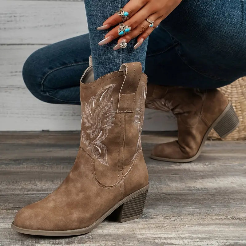ModeGeist | Retro-Cowboy Bestickte Ärmel Ritterstiefel