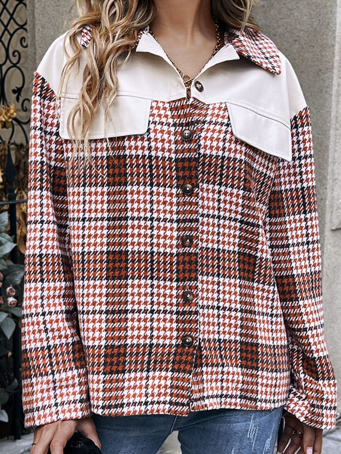 ModeGeist | Karierte Kragenhals Fall-Schulter Jacke