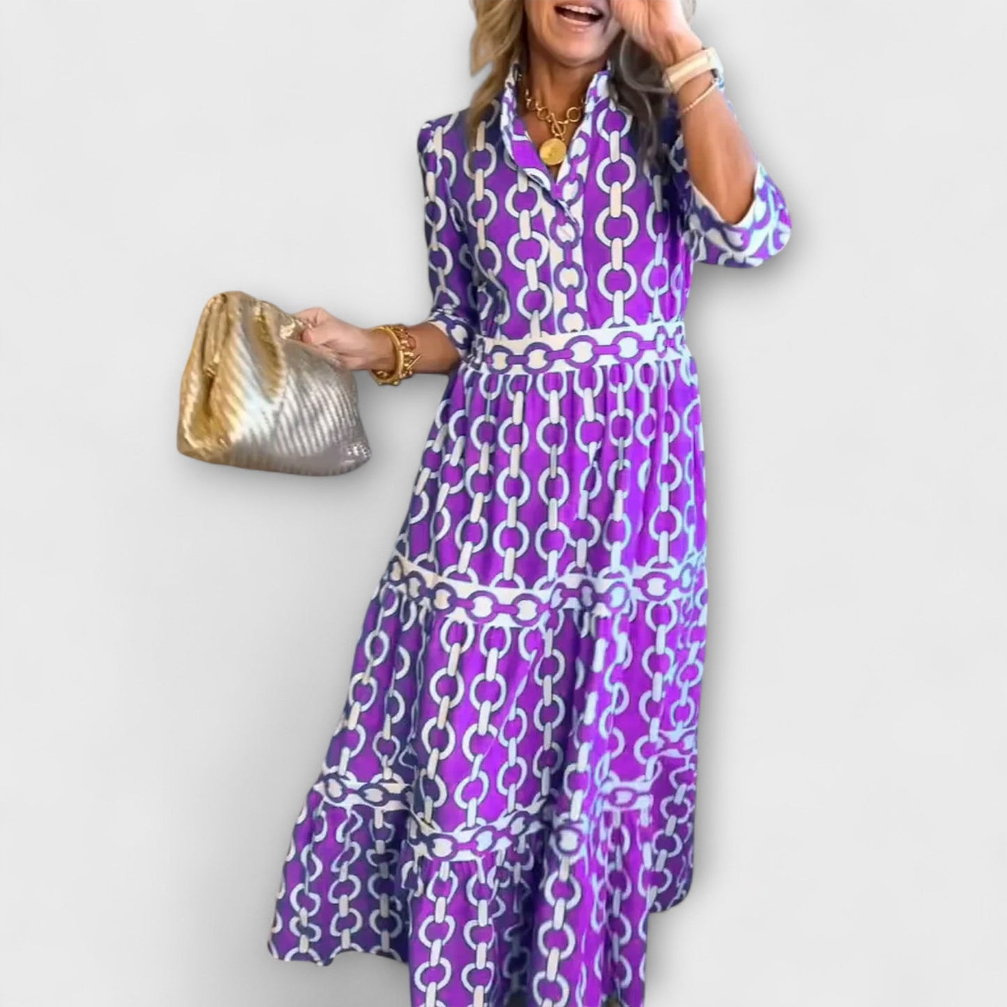 MODEGEIST Damen Midi-Kleid Kettenmuster Ärmellos Casual