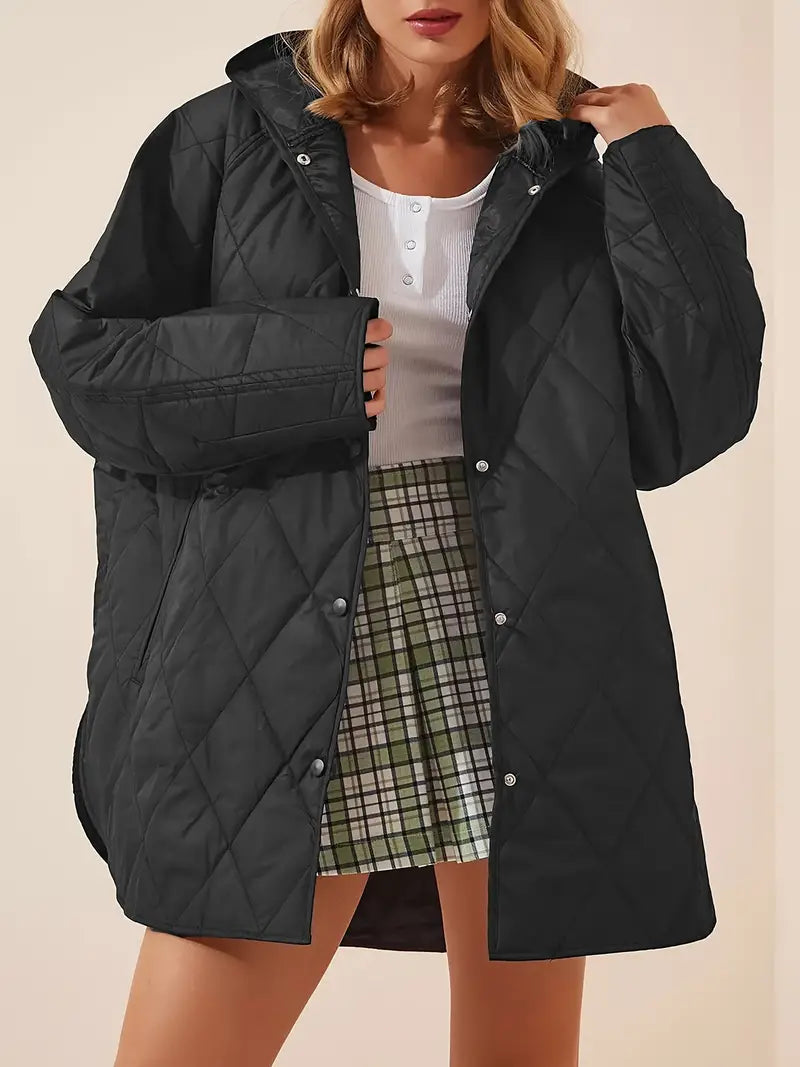 ModeGeist | Puffer schwarze und beige Winterjacke für Damen - warm und oversized