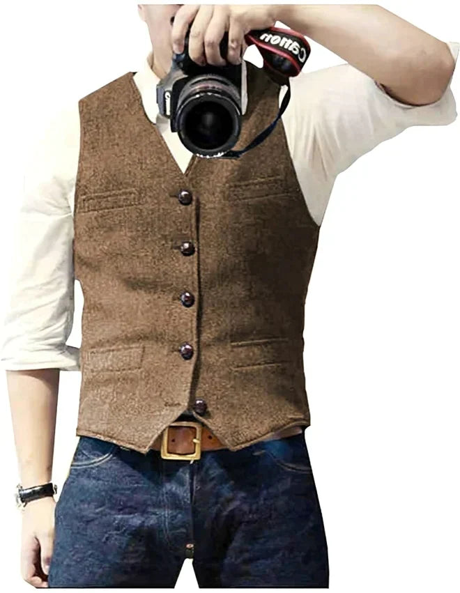 Herren-Jeansweste im klassischen Tweed-Stil