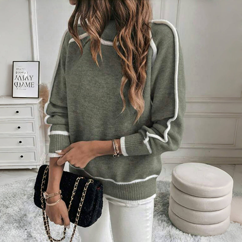 ModeGeist | Strickpullover mit Hohem Kragen Kontrastkanten Warm und Modern