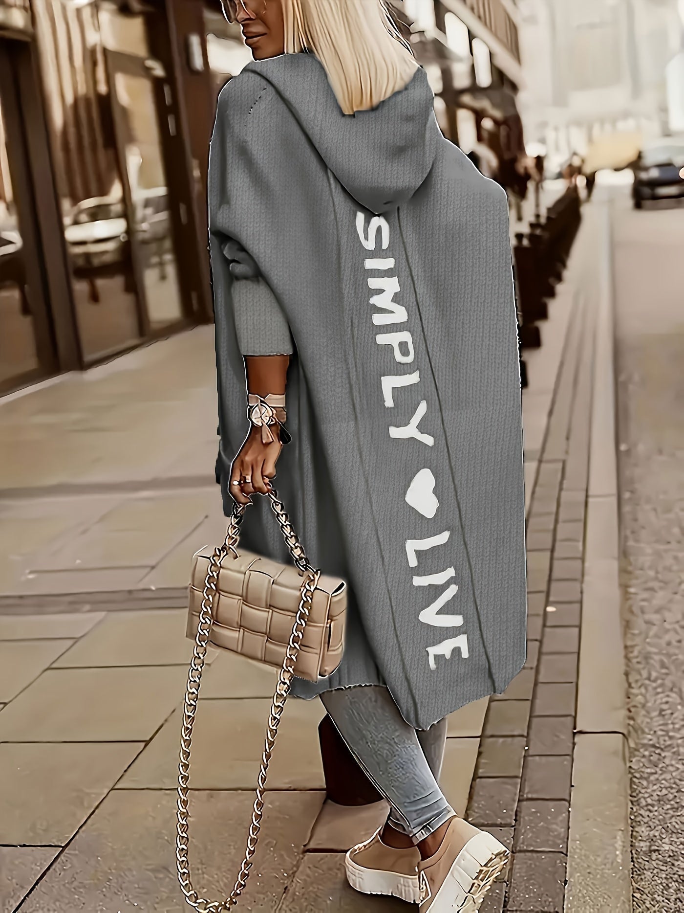 ModeGeist | Langer Strick-cardigan mit Kapuze Weich und Warm Trendy Druck