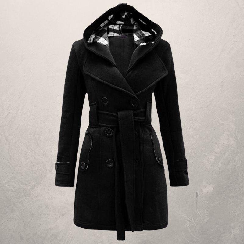 ModeGeist | Trenchcoat - Zweireihig - Kapuze - Gürtelschnalle In Der Taille - Klassischer Schnitt
