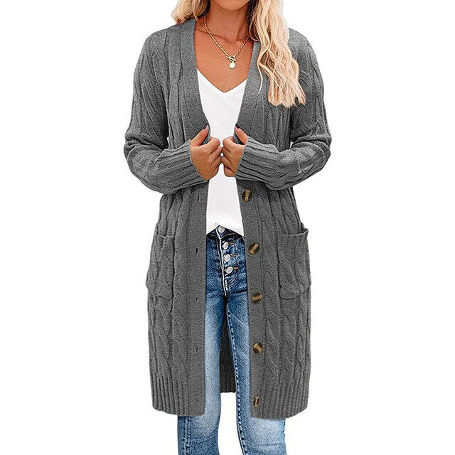 ModeGeist | Langes Wickel-Cardigan, gedreht, gestrickt und stilvoll