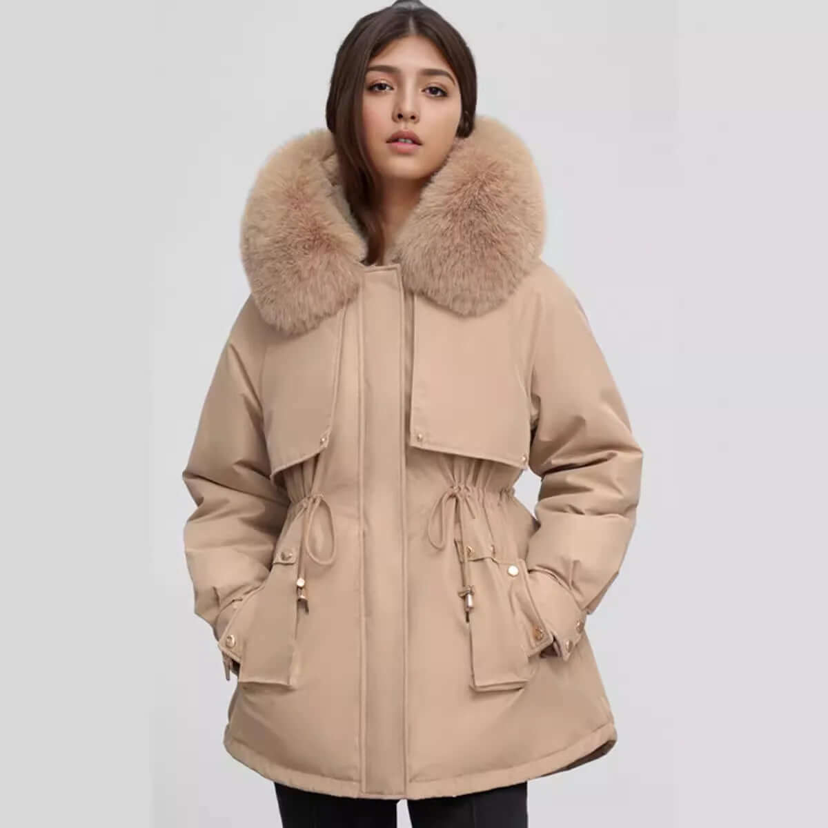 ModeGeist | Damen Winter Kunstpelzkragen Mantel
