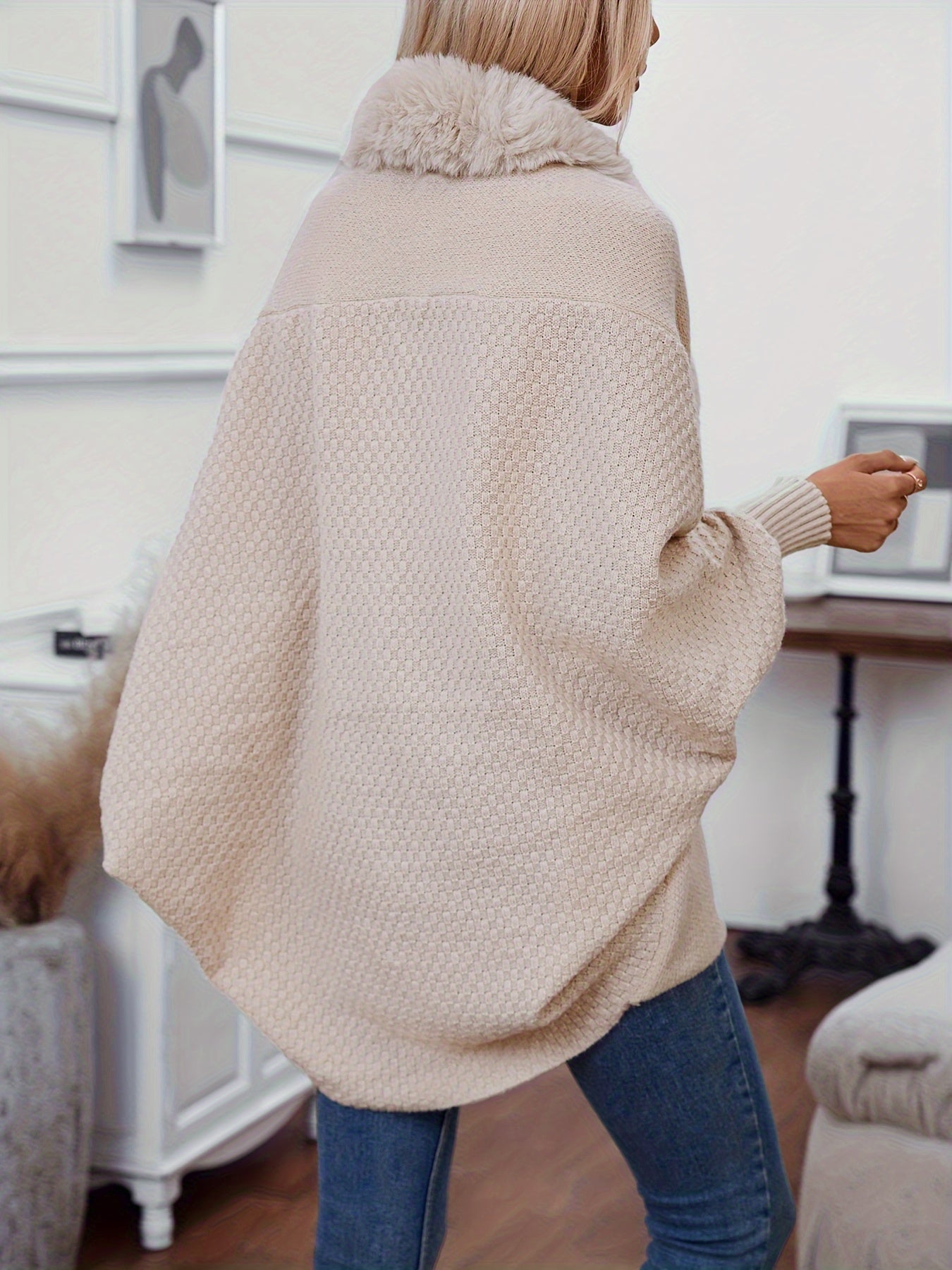 ModeGeist | Faux Fur Cardigan mit Schal Kragen Akryl Warm und Elegant