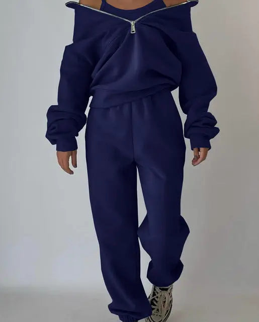 Damen Langarm-Sweatshirt und Hose mit Reißverschluss von Fudus