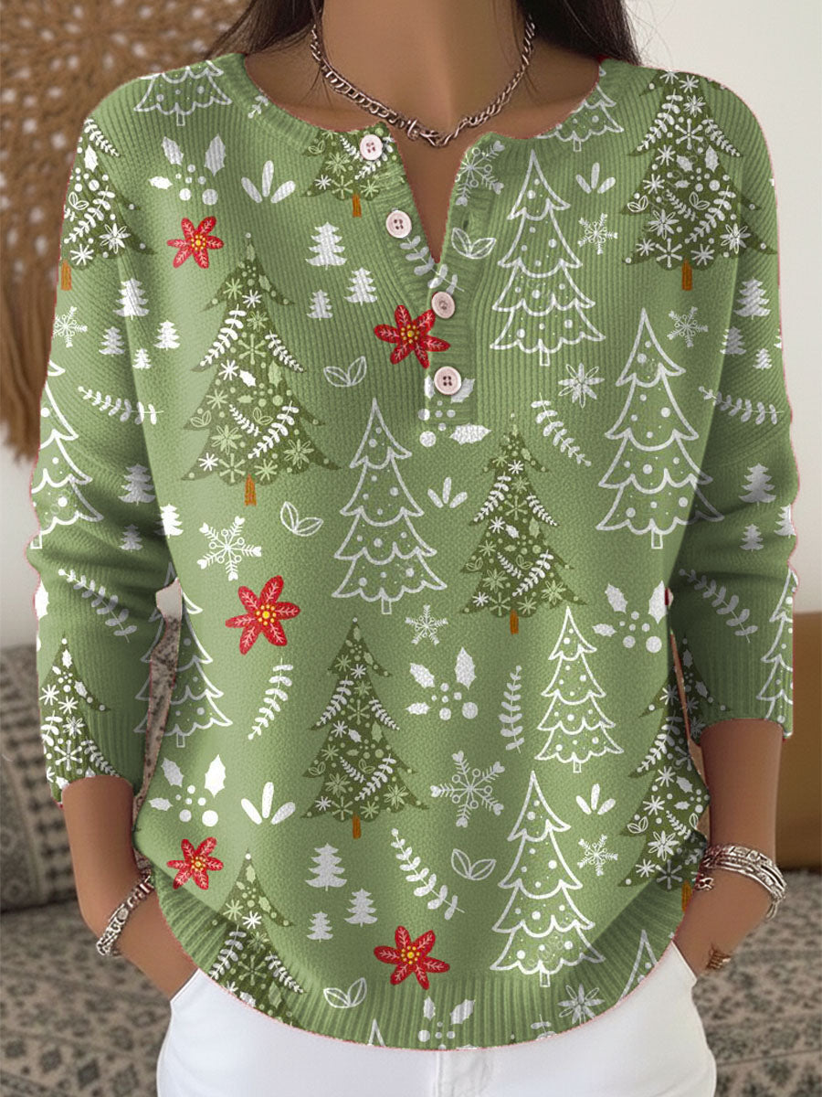 MODEGEIST Damen Weihnachtspullover Knöpfe Kuschelig Strick