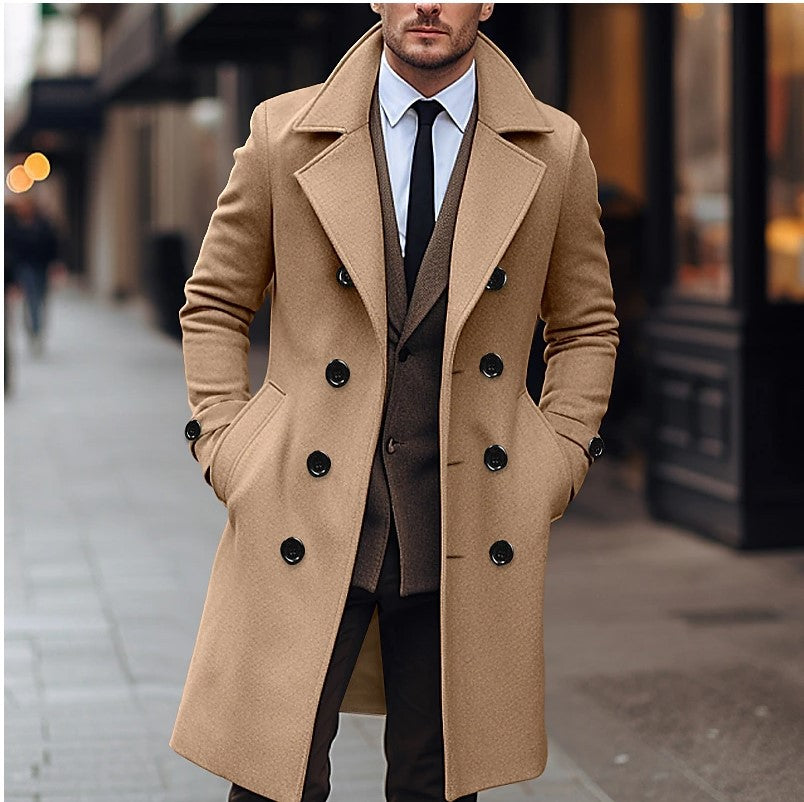 ModeGeist | Wollener Herrenmantel für Herbst und Winter - doppelreihig und lang