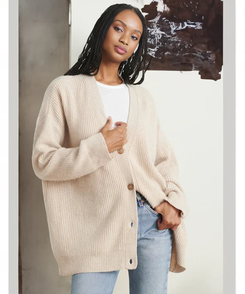 Strickjacke mit V-Ausschnitt und gerippter Struktur für Damen