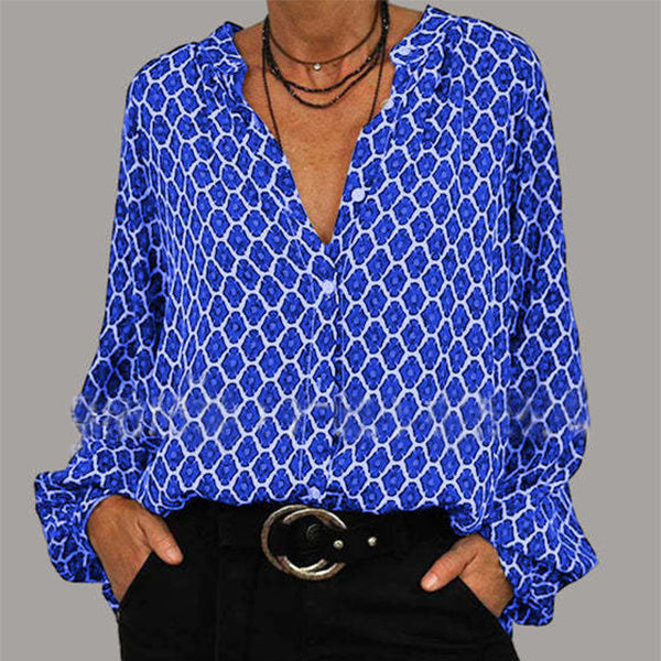 Lockeres V-Neck Shirt mit Rautenmuster von Fudus
