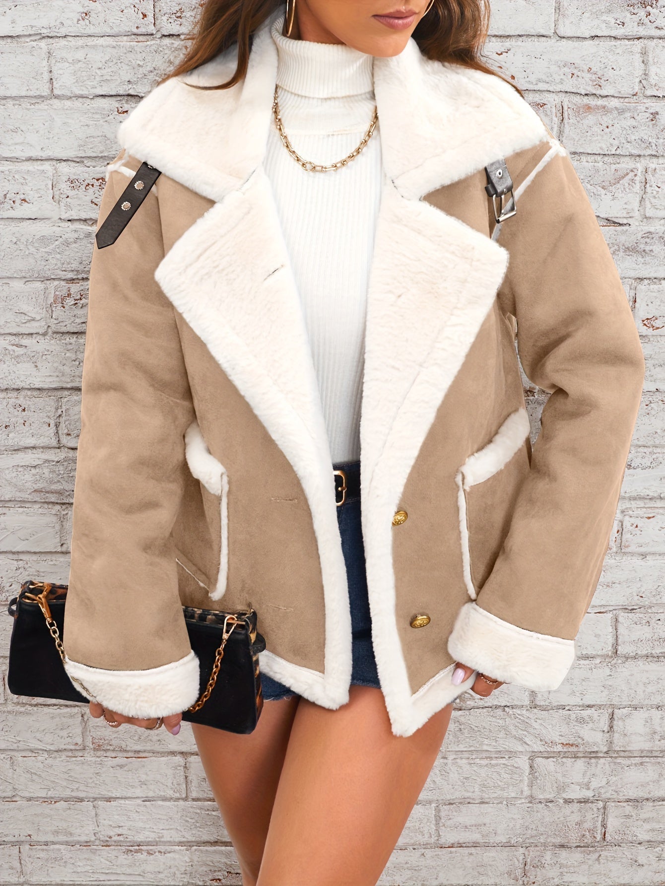 Leyarae: Warme, lässige Winterjacke mit Plüsch und Reverskragen