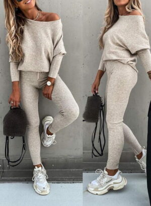 ModeGeist | Off Shoulder Damen Pullover Satz mit Leggings
