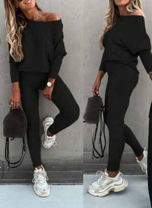 ModeGeist | Off Shoulder Damen Pullover Satz mit Leggings