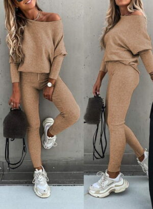 ModeGeist | Off Shoulder Damen Pullover Satz mit Leggings