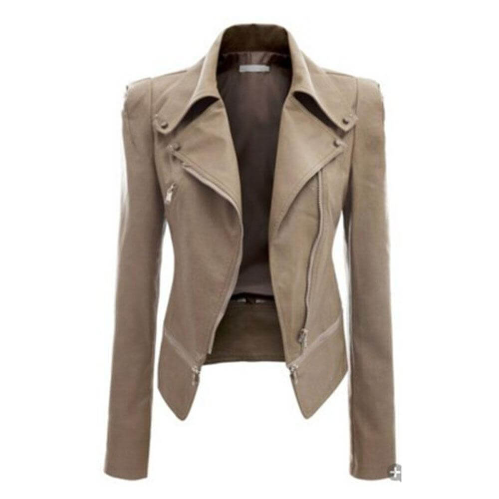 ModeGeist | Damen Slim Fit PU Leder Zip-Up Jacke