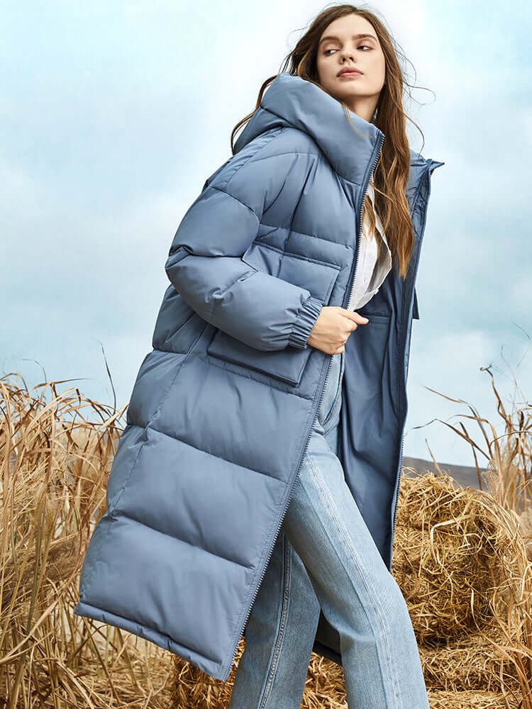 ModeGeist | Damen Lange Winter Pufferjacke mit Kapuze