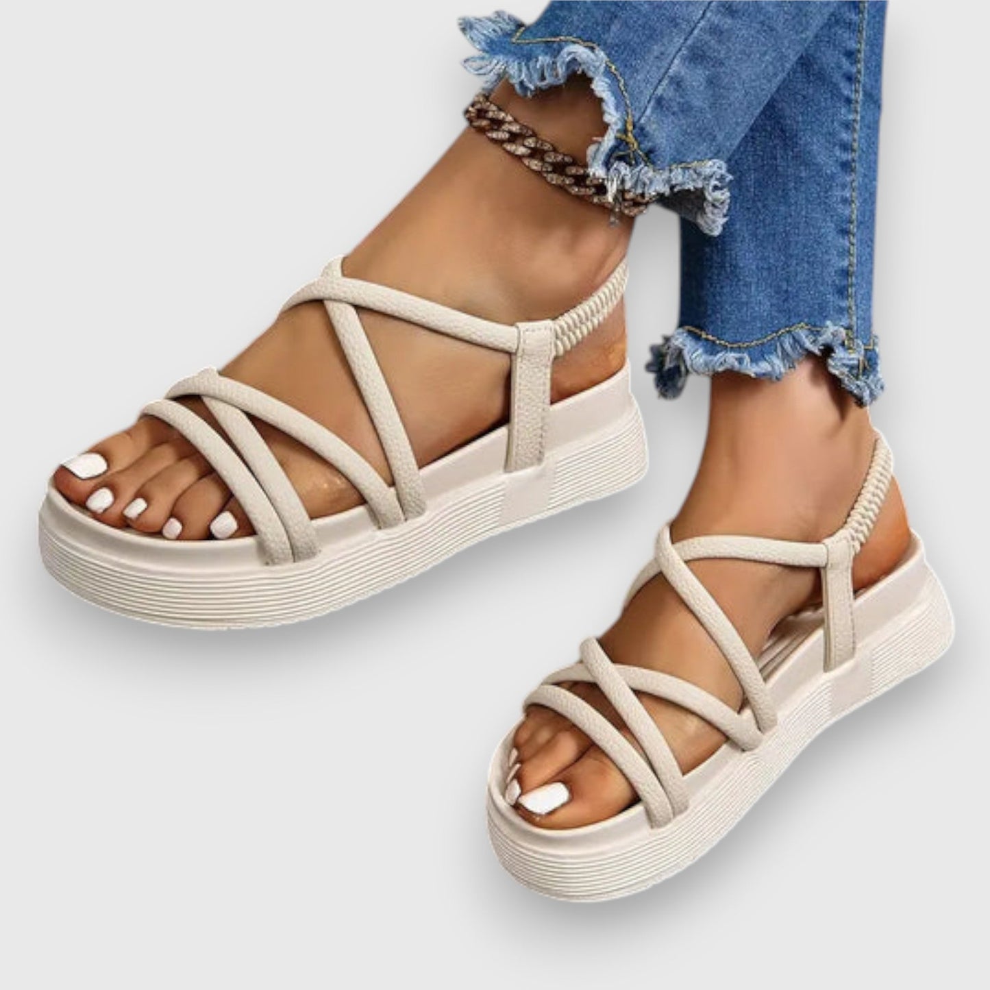 MODEGEIST Damen Sandalen Verstellbare Riemen Leicht Beige